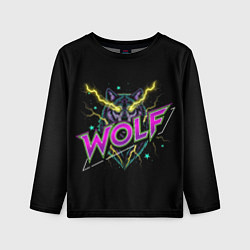 Лонгслив детский Голова волка со светящимися желтыми глазами, цвет: 3D-принт