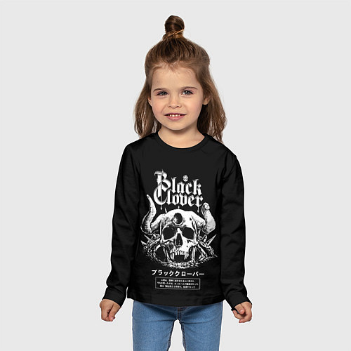 Детский лонгслив Черный клевер череп / 3D-принт – фото 5