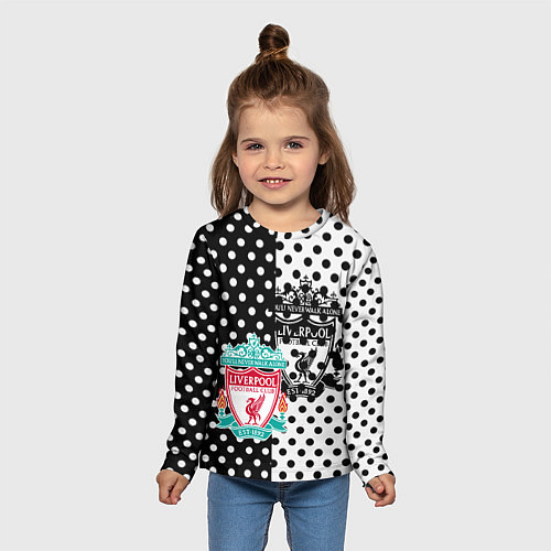 Детский лонгслив Liverpool черно белые точки / 3D-принт – фото 5