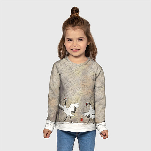 Детский лонгслив Журавли зимняя акварель / 3D-принт – фото 5