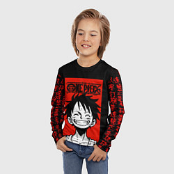 Лонгслив детский Ван Пис, Луффи на красном, цвет: 3D-принт — фото 2