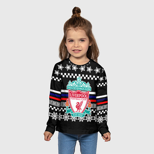 Детский лонгслив Ливерпуль текстура триколор зима / 3D-принт – фото 5