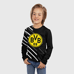Лонгслив детский Borussia черно белые линии, цвет: 3D-принт — фото 2