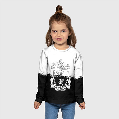 Детский лонгслив Liverpool краски черно белые / 3D-принт – фото 5