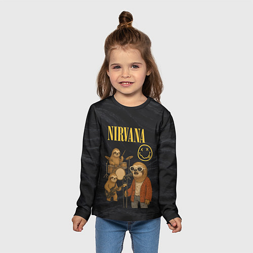 Детский лонгслив Ленивцы группа Nirvana / 3D-принт – фото 5