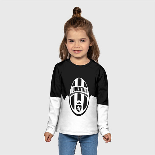Детский лонгслив Ювентус черно белая геометрия / 3D-принт – фото 5