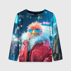 Лонгслив детский Розовая птичка в куртке, цвет: 3D-принт