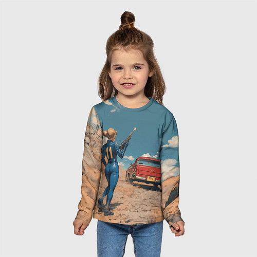 Детский лонгслив Fallout девушка и старое авто / 3D-принт – фото 5