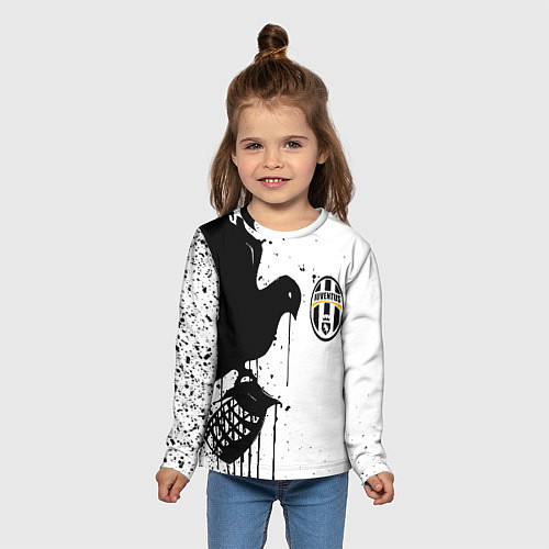 Детский лонгслив Ювентус черная птица краски / 3D-принт – фото 5