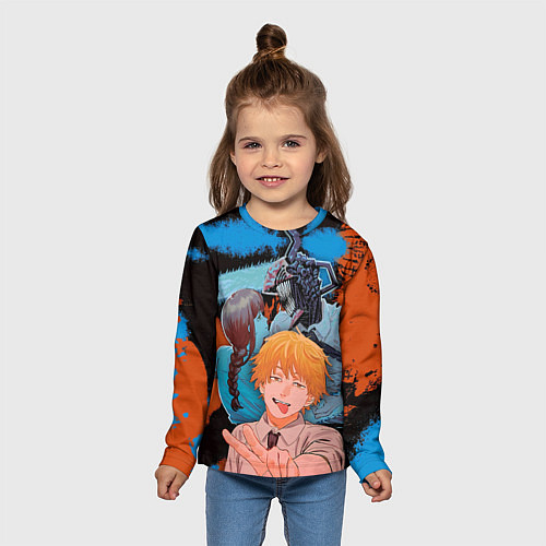 Детский лонгслив Дэндзи и Макима из Человек бензопила / 3D-принт – фото 5