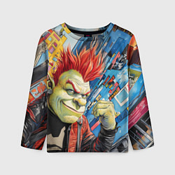 Лонгслив детский Панк Шрек на фоне домов, цвет: 3D-принт