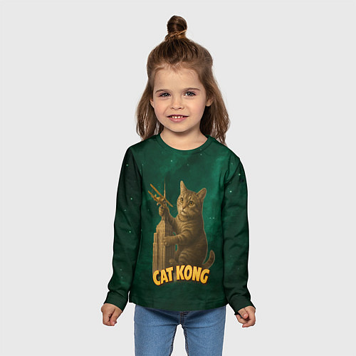 Детский лонгслив Cat Cong пародия на Кинг Конг / 3D-принт – фото 5