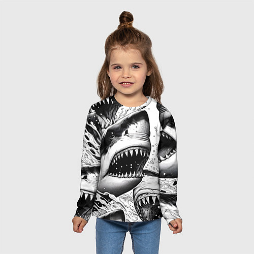 Детский лонгслив Белая акула - стая / 3D-принт – фото 5