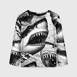 Лонгслив детский Белая акула - стая, цвет: 3D-принт