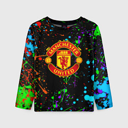 Лонгслив детский Манчестер Юнайтед неоновые краски, цвет: 3D-принт