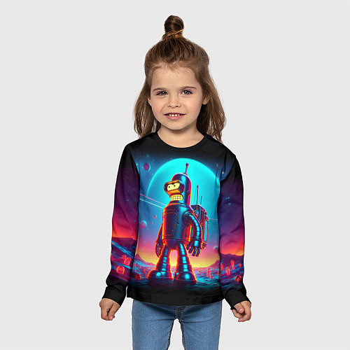 Детский лонгслив Космонавт Бендер на неоновой планете / 3D-принт – фото 5