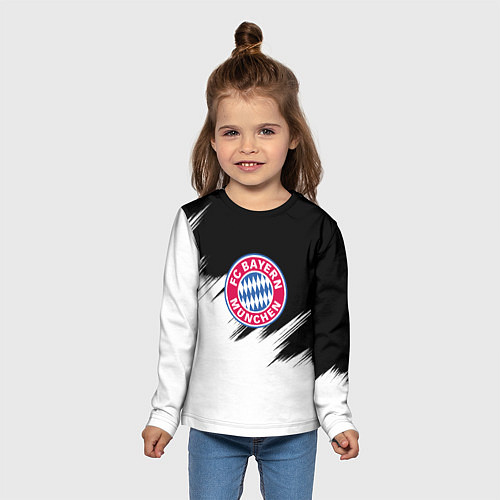Детский лонгслив Бавария Мюнхен черно белые штрихи / 3D-принт – фото 5