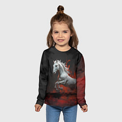 Лонгслив детский Белая лошадь на фоне красной краски, цвет: 3D-принт — фото 2