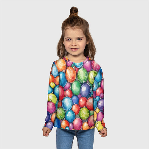 Детский лонгслив Россыпь новогодних шаров / 3D-принт – фото 5