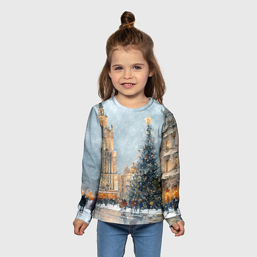 Детский лонгслив Новогодняя Москва / 3D-принт – фото 5