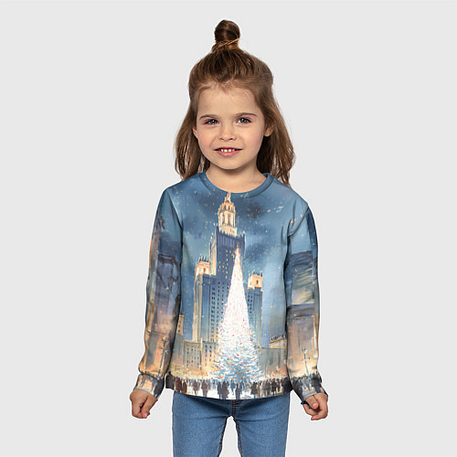 Детский лонгслив Новый год в Москве / 3D-принт – фото 5