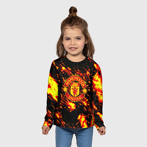 Детский лонгслив Манчестер Юнайтед огненные краски / 3D-принт – фото 5