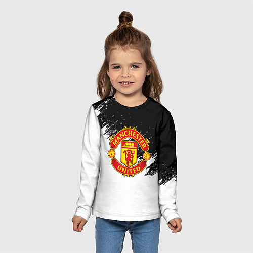 Детский лонгслив Манчестер Юнайтед краски белые / 3D-принт – фото 5