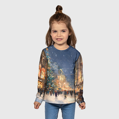 Детский лонгслив Новый год в Москве новогодняя елка / 3D-принт – фото 5
