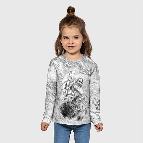 Детский лонгслив Древний воин с топором и медведь / 3D-принт – фото 5