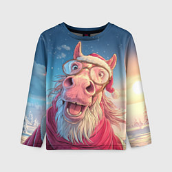 Лонгслив детский Радостный новогодний конь, цвет: 3D-принт