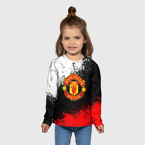 Детский лонгслив Манчестер Юнайтед краски всплеск / 3D-принт – фото 5