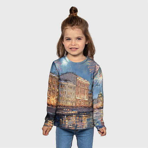 Детский лонгслив Новогодний салют в Питере / 3D-принт – фото 5