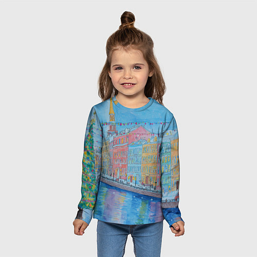 Детский лонгслив Новогодний рисованный Санкт-Петербург / 3D-принт – фото 5