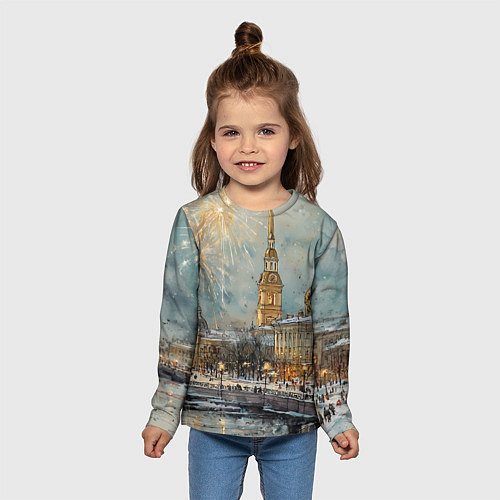 Детский лонгслив Новогодний салют в Питере / 3D-принт – фото 5