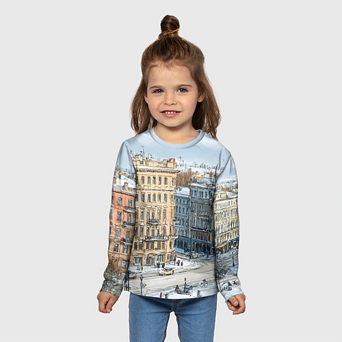 Детский лонгслив Зимняя улица Питера / 3D-принт – фото 5