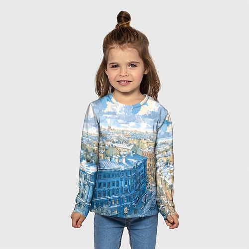 Детский лонгслив Зимний утренний Питер / 3D-принт – фото 5
