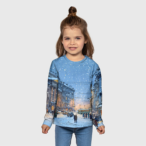 Детский лонгслив Снежный новогодний Питер / 3D-принт – фото 5