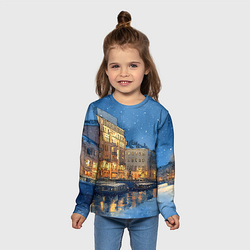 Детский лонгслив Новогодняя ночь Санкт-Петербурга / 3D-принт – фото 5