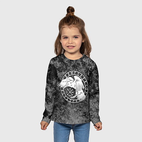 Детский лонгслив Ворон в круге рун и компас вегвизир / 3D-принт – фото 5