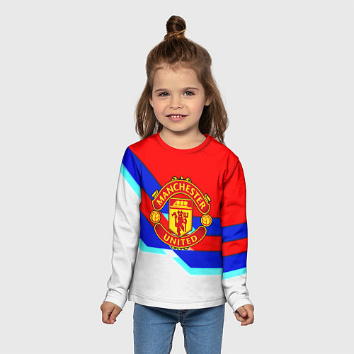 Детский лонгслив Манчестер Юнайтед полосы геометрия / 3D-принт – фото 5
