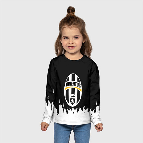 Детский лонгслив Ювентус белый огонь текстура / 3D-принт – фото 5