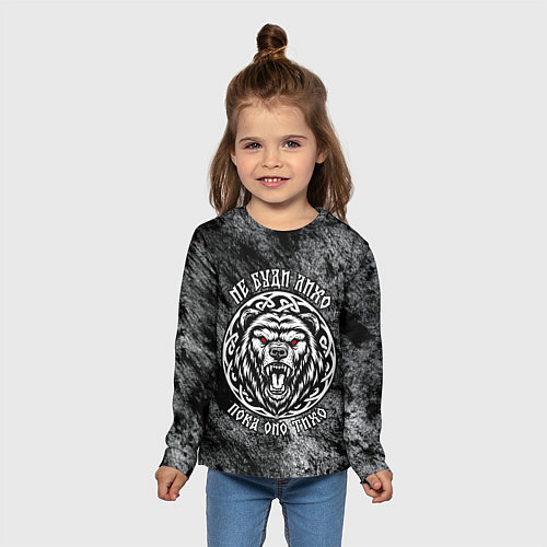 Детский лонгслив Не буди лихо пока оно тихо - медведь русич / 3D-принт – фото 5