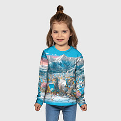 Лонгслив детский Новогодняя деревушка в горах, цвет: 3D-принт — фото 2