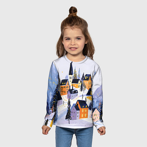 Детский лонгслив Новогодние домики на горе / 3D-принт – фото 5
