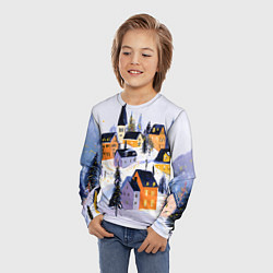 Лонгслив детский Новогодние домики на горе, цвет: 3D-принт — фото 2