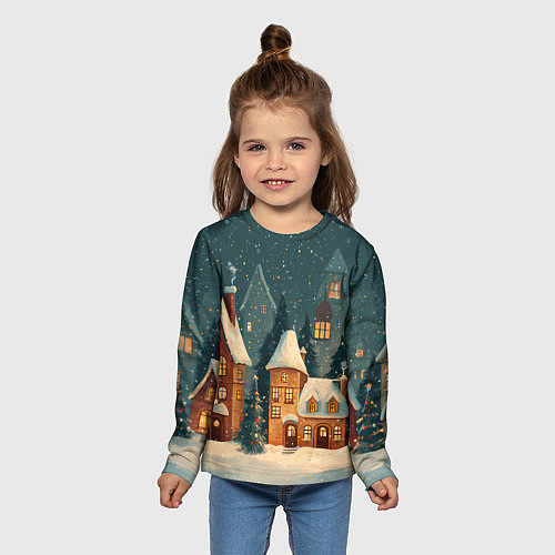 Детский лонгслив Сказочный Новогодний городок / 3D-принт – фото 5