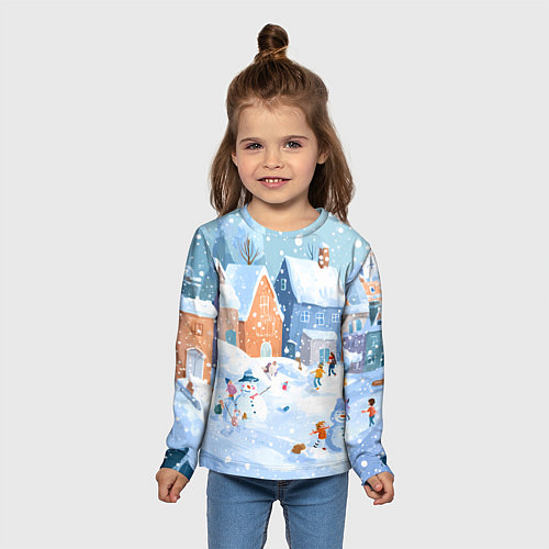 Детский лонгслив Предновогодний день во дворе / 3D-принт – фото 5