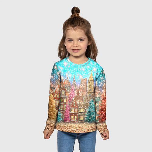 Детский лонгслив Новогодний город в блестках / 3D-принт – фото 5
