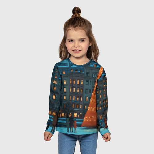 Детский лонгслив Городская светящаяся елка / 3D-принт – фото 5