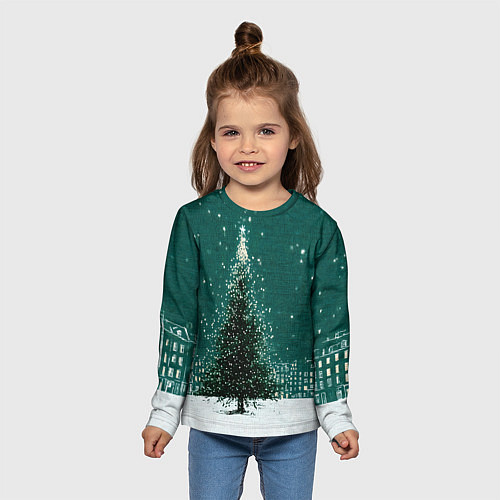 Детский лонгслив Новый год в зеленом стиле / 3D-принт – фото 5